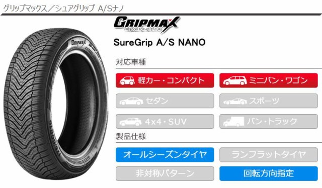 2本送料無料 オールシーズン 165 55R15 75H グリップマックス シュアグリップ A Sナノ GRIP MAX SureGrip