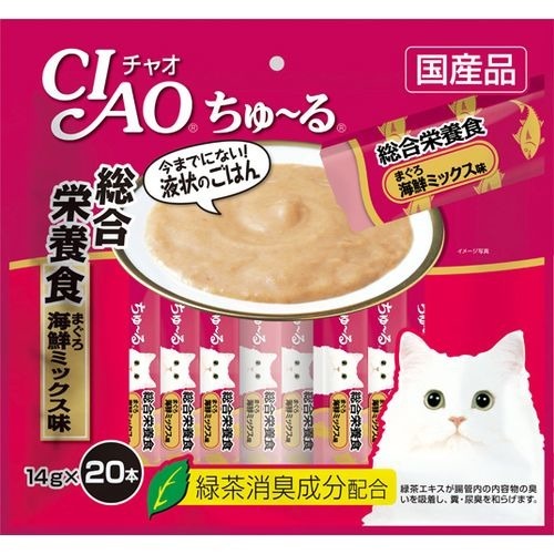 他サイト： チャオ ちゅ〜る 総合栄養食 まぐろ 海鮮ミックス味(14g*20本入)[猫のおやつ・サプリメント]の商品画像