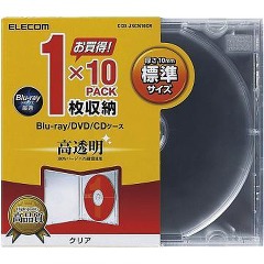他サイト： エレコム BLu-ray/DVD/CDケース 標準/PS/1枚収納 CCD-JSCN10CR(10枚入)[ブルーレイメディア]の商品画像
