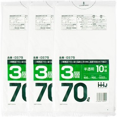 他サイト： ゴミ袋 0.023ミリ厚 70L 半透明 突き刺しにも引っ張りにも強い3層構造 GS75(10枚*3コ入)[ゴミ袋]の商品画像