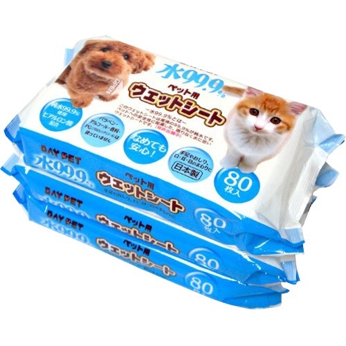 他サイト： 水99.9% ペット用ウェットシート(80枚入*3コパック)[ペットの雑貨・ケアグッズ]の商品画像