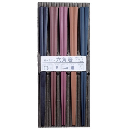 他サイト： サンライフ 食洗機対応 来客用箸 彩り六角PBT箸 23cm 5膳セット 316450[ゆうパケット発送、送料無料、代引不可]の商品画像