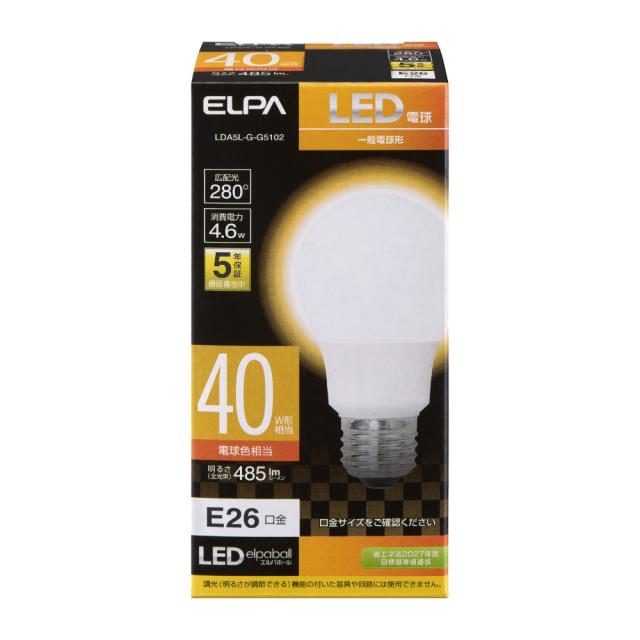 他サイト： エルパ ELPA LED電球A形 広配光 長寿命 省エネ E26 LDA5L-G-G5102   の商品画像