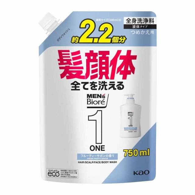 他サイト： 花王 メンズビオレONE オールインワン ボディウォッシュ フルーティーサボンの香り つめかえ 750ml  の商品画像