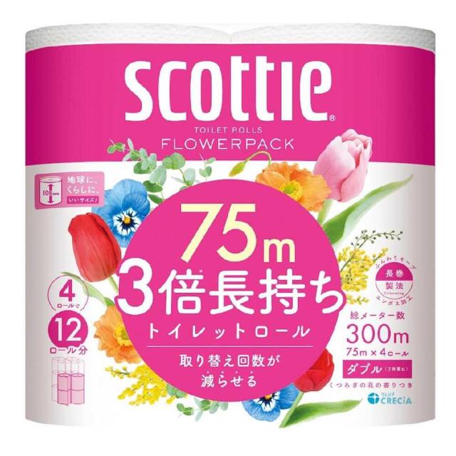 他サイト： 日本製紙 スコッティ フラワーパック 3倍長持ち ダブル 75m×4ロールの商品画像