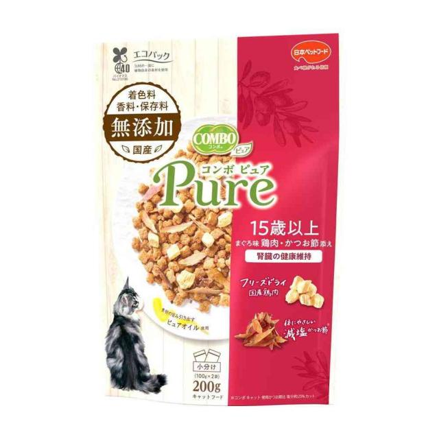 他サイト： 日本ペットフード コンボ ピュア キャット 15歳以上用 まぐろ味・鶏肉・かつお節添え 200g  の商品画像