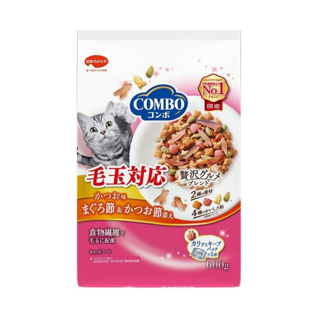 他サイト： 日本ペットフード コンボ キャット 毛玉対応 かつお味 まぐろ節・かつお節添え 120g×5袋  の商品画像