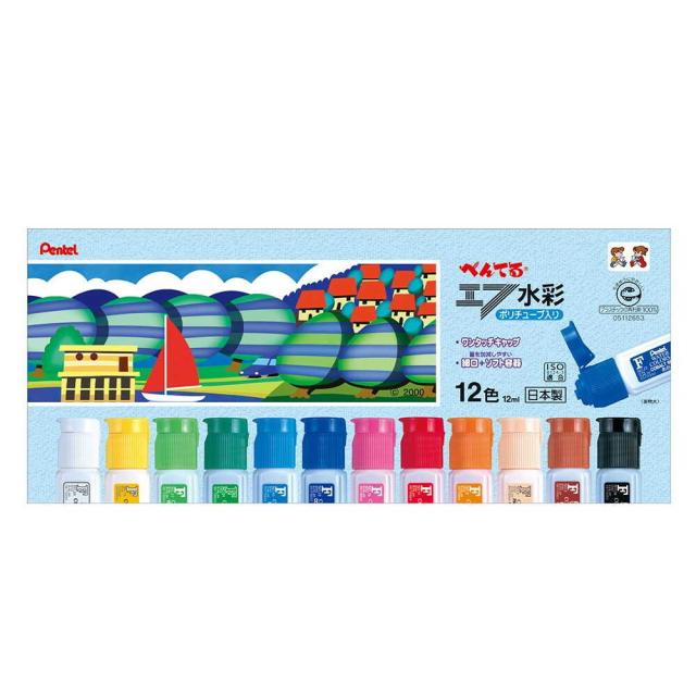 他サイト： ぺんてる 水彩絵の具 エフ水彩 ワンタッチキャップ・ポリチューブ入り セット 12色 WFC2-12 12ml/本×12色  の商品画像