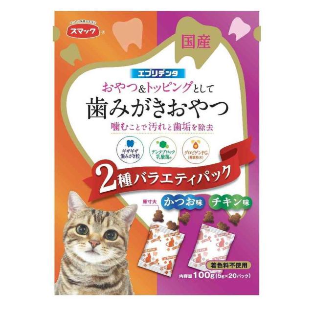 他サイト： スマック エブリデンタ 猫用 2種のバラエティパック かつお チキン 100g(5g×20パック)  の商品画像