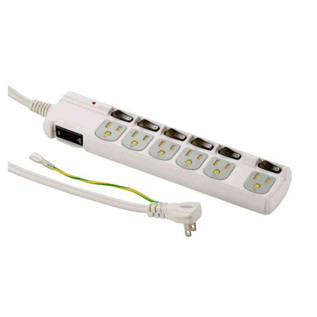 他サイト： オーム電機 電源タップ ブレーカー付 3ピンプラグ対応 アース付 雷ガード 6個口 1.8m HS-T1259W   の商品画像