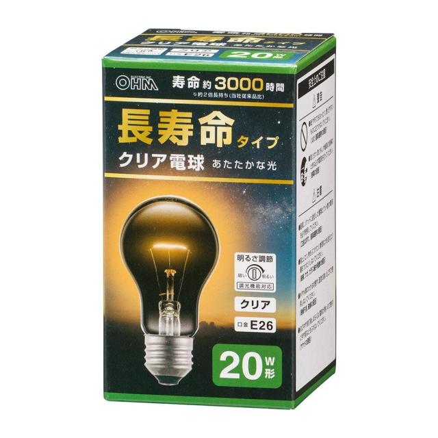 他サイト： オーム電機 長寿命 白熱電球 E26 20W形 クリア LB-DL5619CN 1個入の商品画像
