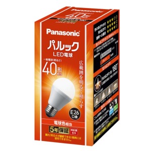 他サイト： パナソニック パルック LED電球 口金直径26mm 電球40W形相当 電球色相当(4.4W)  1個の商品画像