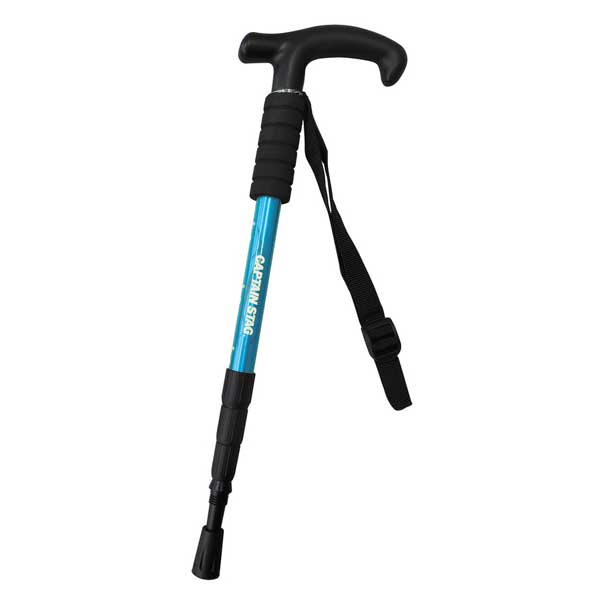 他サイト： キャプテンスタッグ FEEL BOSCO トレッキングステッキ Tグリップ(コンパクト4段スライド式)(ブルー) CAPTAINの商品画像
