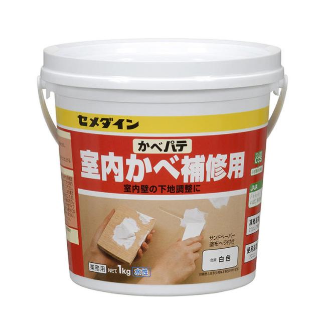 他サイト： セメダイン HC-158 かべパテ 1kg(白) ポリ缶入室内かべ補修用 サンドペーパー 塗布ヘラ付き[HC158セメダイン] の商品画像