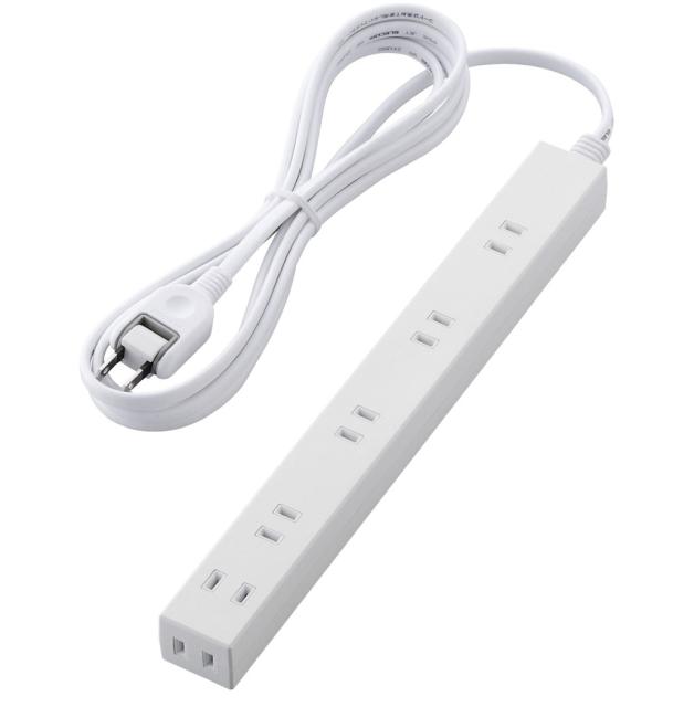 他サイト： エレコム T-NSLK-2630WH ほこり防止シャッター付きスリムタップ(雷ガード内蔵) 2ピン6個口 3m(ホワイト)[TNの商品画像