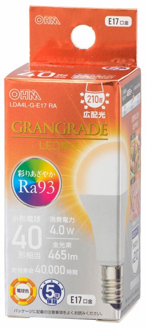 他サイト： オーム LDA4L-G-E17 RA LED電球 小形電球形 465lm(電球色相当)OHM[LDA4LGE17RA] 返品種別の商品画像