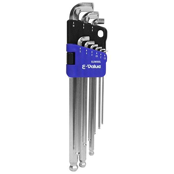 他サイト： E-Value ELSW09SL ショートヘッド六角棒レンチセット ミリ セミロング(9本組)藤原産業[ELSW09SLEVALの商品画像