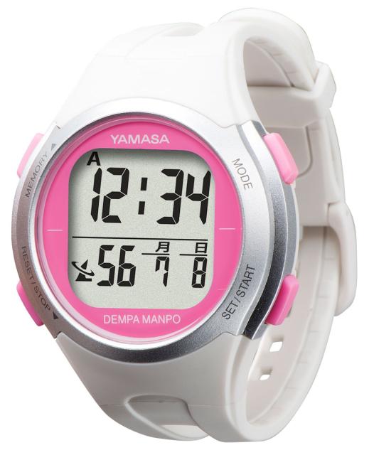他サイト： 山佐 ウォッチタイプ歩数計(ホワイト/ピンク) YAMASA 万歩計 ウォッチ万歩計 DEMPA MANPO レギュラーモデル の商品画像