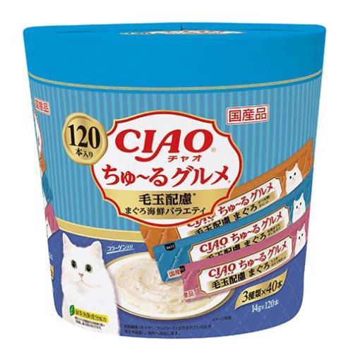 他サイト： いなばペットフード CIAO ちゅ〜るグルメ 毛玉配慮 まぐろ海鮮バラエティ 14g×120本 返品種別Bの商品画像