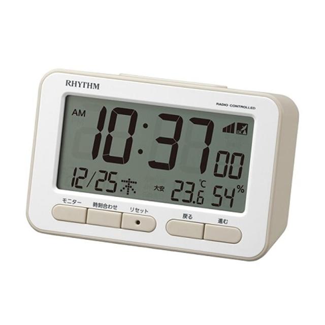 他サイト： リズム(RHYTHM) 目覚まし時計 電波時計 電子音 アラーム (スヌーズ 付) 温度計 湿度計 カレンダー ベージュ 7.8の商品画像