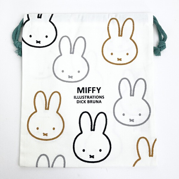 他サイト： ミッフィー miffy イラストレーションズディックブルーナ 巾着 L ホワイト ポーチ 小物入れ メイク入れの商品画像
