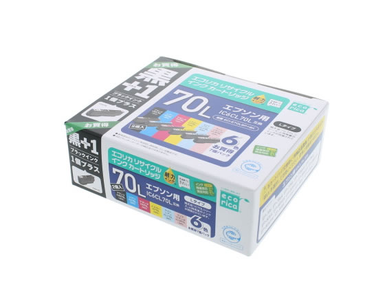 他サイト： エプソン用リサイクルインクカートリッジIC6CL70L+黒 エコリカ ECI-E70L6P+BKの商品画像