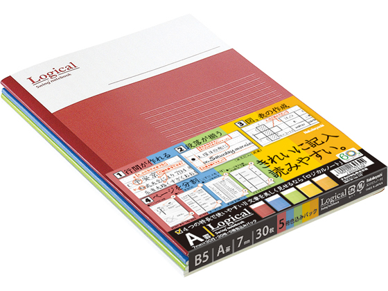他サイト： スイングロジカルノート B5 A罫 5冊パック ナカバヤシ ノ-B501A-5Pの商品画像