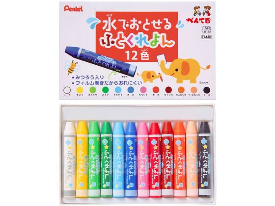 他サイト： 水でおとせるふとくれよん 12色 ぺんてる GWM1-12の商品画像