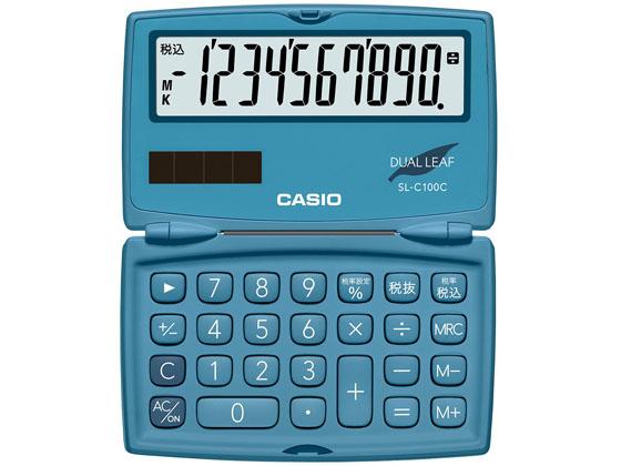 他サイト： カシオ/折りたたみ手帳タイプ電卓10桁 レイクブルー カシオ計算機 SL-C100C-BU-Nの商品画像