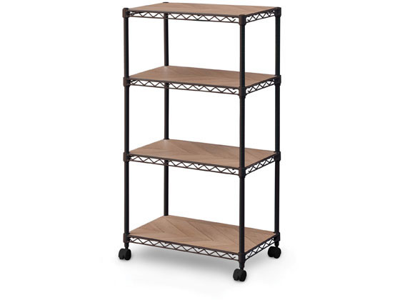 他サイト： カラーメタルラック ウッドボード付4段 ブラウン アイリスオーヤマ CMM-55104Bの商品画像