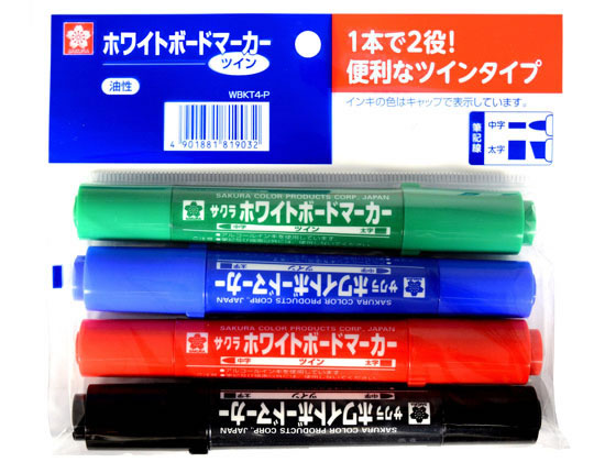 他サイト： ホワイトボードマーカーツイン 4色セット サクラクレパス WBKT4-Pの商品画像