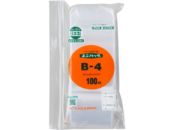 他サイト： ユニパック(R) 85× 60×0.04mm 100枚入 生産日本社(セイニチ) B-4の商品画像
