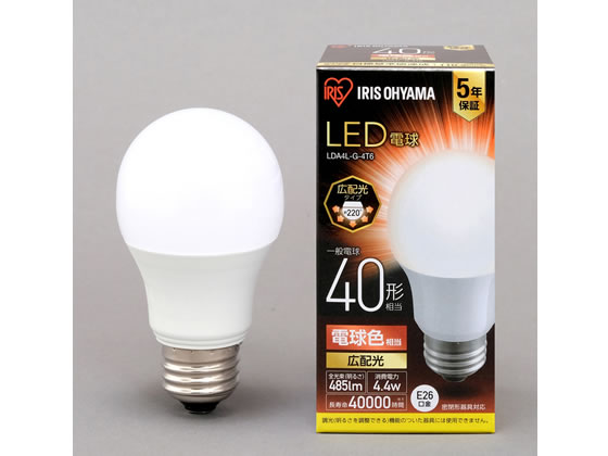 他サイト： LED電球 E26 広配光 40形相当 電球色 アイリスオーヤマ LDA4L-G-4T6の商品画像