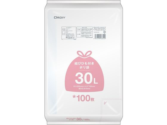 他サイト： 結びひも付ポリ袋 30L 半透明 100枚入 オルディ DT-HN30-100の商品画像