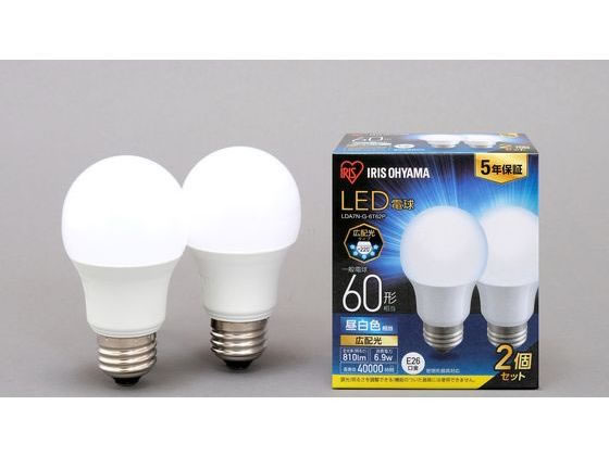 他サイト： LED電球 E26 広配光 60形相当 昼白色 2個 アイリスオーヤマ LDA7N-G-6T62Pの商品画像