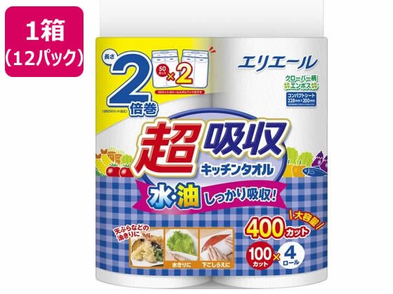 他サイト： エリエール 超吸収キッチンタオル 100カット 4ロール×12パック 大王製紙の商品画像