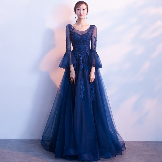 ロングドレス 演奏会 パーティードレス ロング丈 袖あり レース 結婚式ドレス ピアノ 発表会 お呼ばれ披露宴 フォーマル 上品 大人の通販はWowma!
