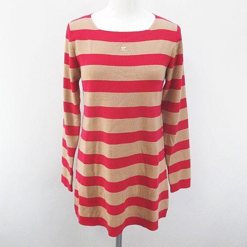 中古 クレージュ Courreges ボーダー 長袖 ニット セーター チュニック 38 ピンク系 茶系 ブラウン ストレッチ 毛の通販はau Pay マーケット ブランド古着のベクトル