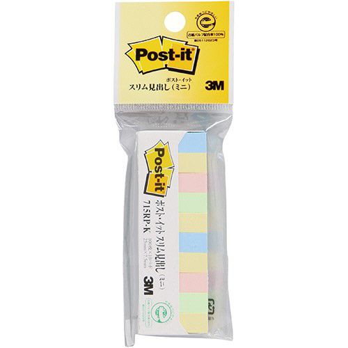 他サイト： ポスト・イット スリム見出しミニ 再生紙スタンダードカラー 25×7.5mm 混色 1パック(10冊)の商品画像