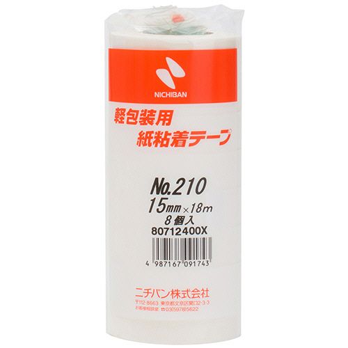 他サイト： NICHIBAN 紙粘着テープ No.210 15mm×18m 白 1パック(8巻)の商品画像