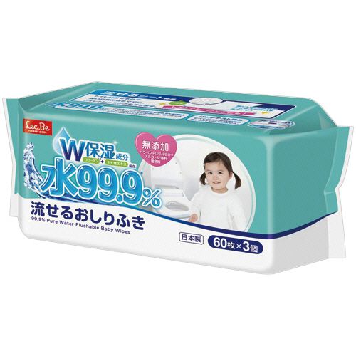 他サイト： 水99.9% 流せるおしりふき 1パック(180枚:60枚×3個)の商品画像
