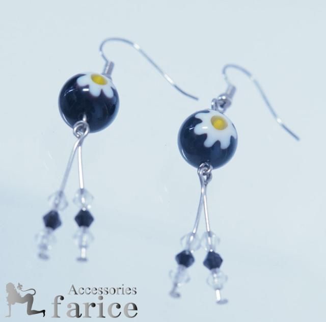 花柄ブラックとんぼ玉 ビーズ付き２スティックドロップデザイン アメリカンフックピアスの通販はau Pay マーケット アクセサリー通販 Farice