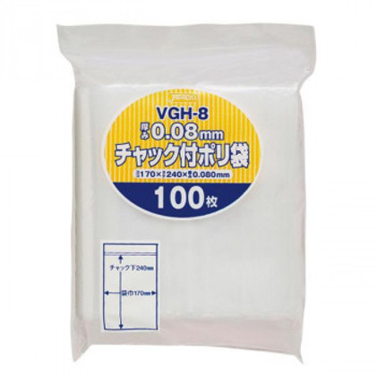 他サイト： ジャパックス チャック袋付ポリ袋厚口   透明  VGH-8  100枚入 |b03の商品画像