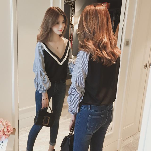 Vネック 袖切り替え トップス 切り替え 切り替えシャツ インポートトップス レディース インポート 韓国 プチプラ 送料無料の通販はau Wowma ワウマ a Style 商品ロットナンバー