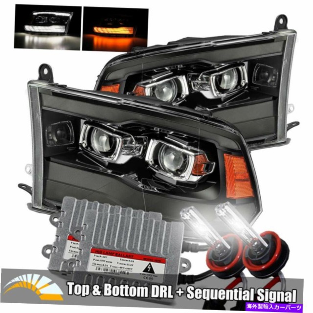 USヘッドライト 6000K HID / 09-18 RAM 1500/2500/3500ジェットブラック/スモークDRLプロジェクターヘッドライト 6000K HID/For