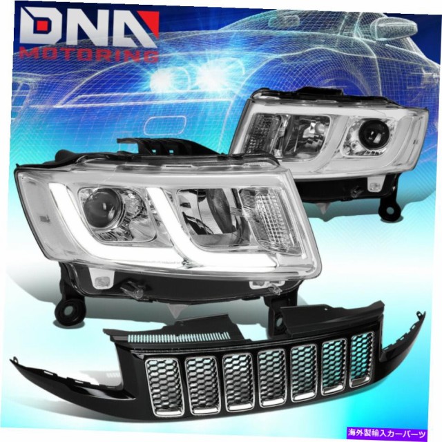 USヘッドライト 2014-2016 Grand Cherokee LED DRLプロジェクターヘッドライトランプセット+メッシュグリル FOR 2014-2016 GRAND