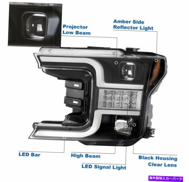 USヘッドライト 2018-2020 Ford F-150 LED順次黒プロジェクターヘッドライトW / Blue DRL For 2018-2020 Ford F-150 LED Sequent