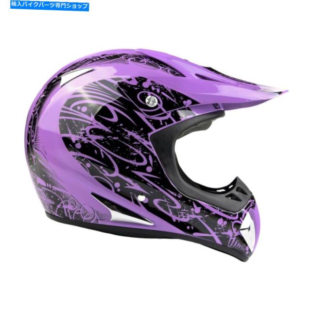 ヘルメット ATV大人紫のヘルメットゴーグルコンボ黒または紫色のドットオフロードダートバイクATV ATV Adult Purple