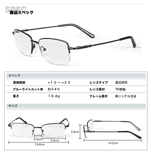 wowlomo 老眼鏡 遠近両用メガネ 累進多焦点 おしゃれ メンズ ブルーライトカット 軽量 手軽 スリム オシャレ 男女兼用 リーディンググラ