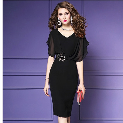 大人 ワンピース タイト 膝丈 シック 半袖 Vネック タイト ワンピース セクシー 上品 ひざ丈 パーティー 二次会 の通販はau Wowma ワウマ ベースキャンプ 商品ロットナンバー